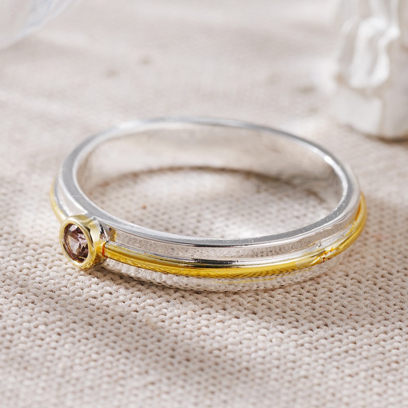 Delicate Two-Tone Slim Zirconia Ring, Light Luxury Design